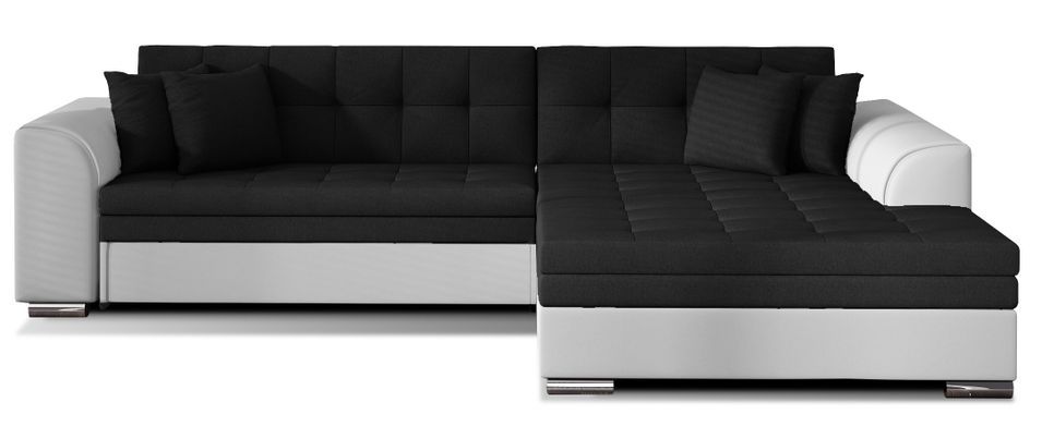 Canapé d'angle convertible tissu et simili LOOKA - Pieds métal chromé - Photo n°1