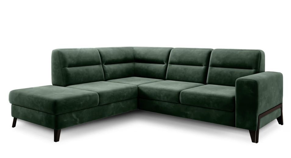 Canapé d'angle convertible tissu KAZAL - Dossiers réglables et pieds acier noir - Photo n°1