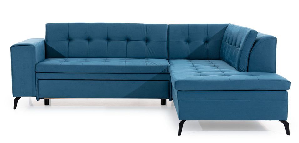 Canapé d'angle convertible tissu LARRY - Pieds acier noir - Photo n°1