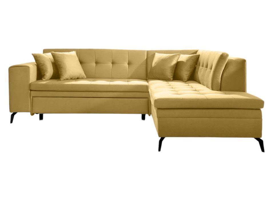 Canapé d'angle convertible tissu LARRY - Pieds acier noir - Photo n°1