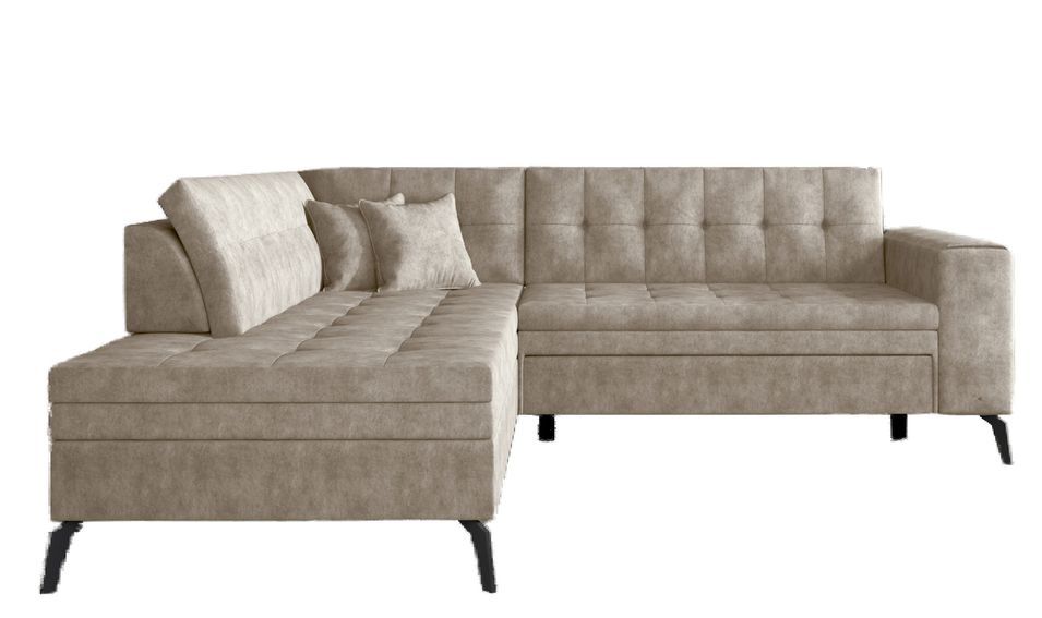 Canapé d'angle convertible tissu LARRY - Pieds acier noir - Photo n°1