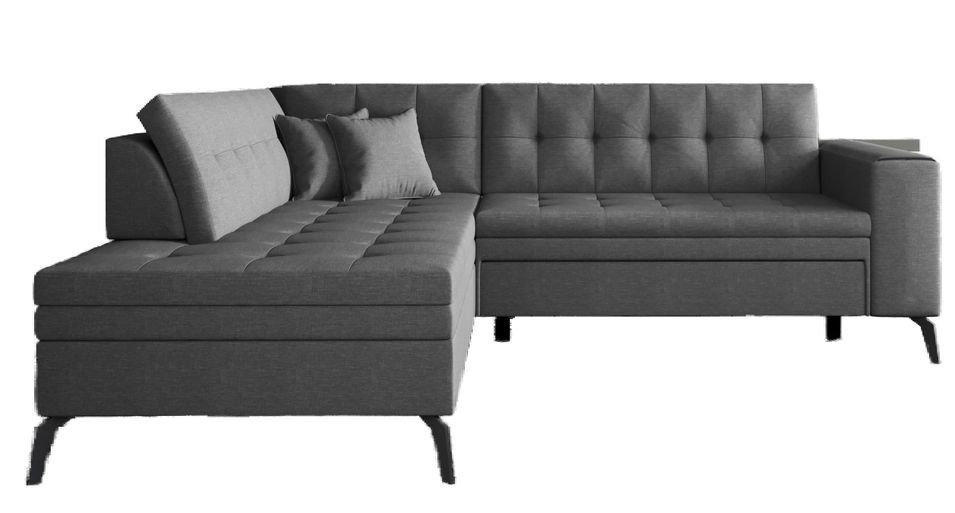 Canapé d'angle convertible tissu LARRY - Pieds acier noir - Photo n°1