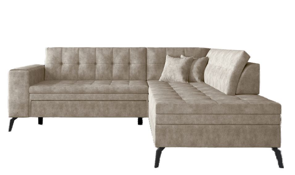 Canapé d'angle convertible tissu LARRY - Pieds acier noir - Photo n°1