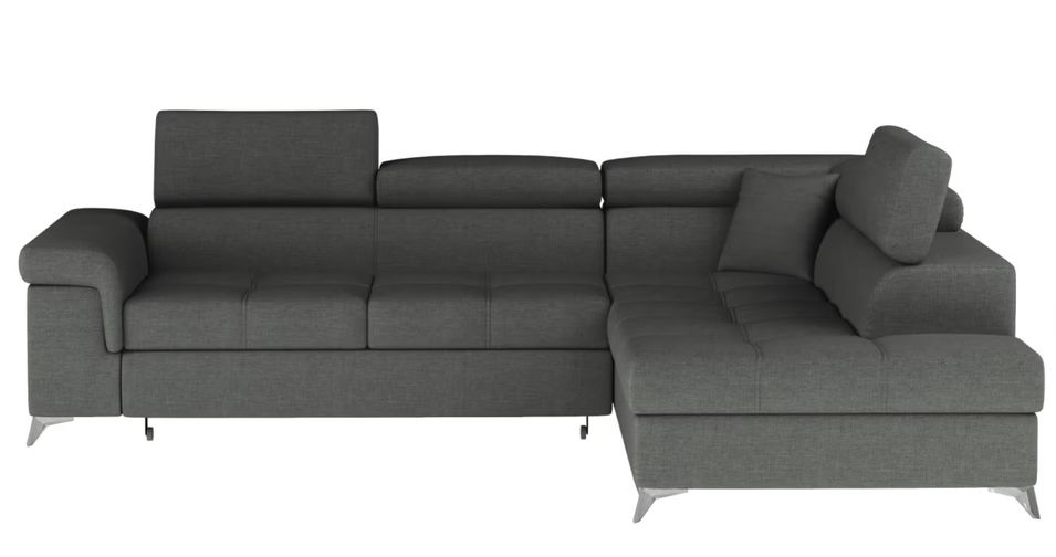 Canapé d'angle convertible tissu MARIDO - Coffre et appuis-tête réglables - Photo n°1