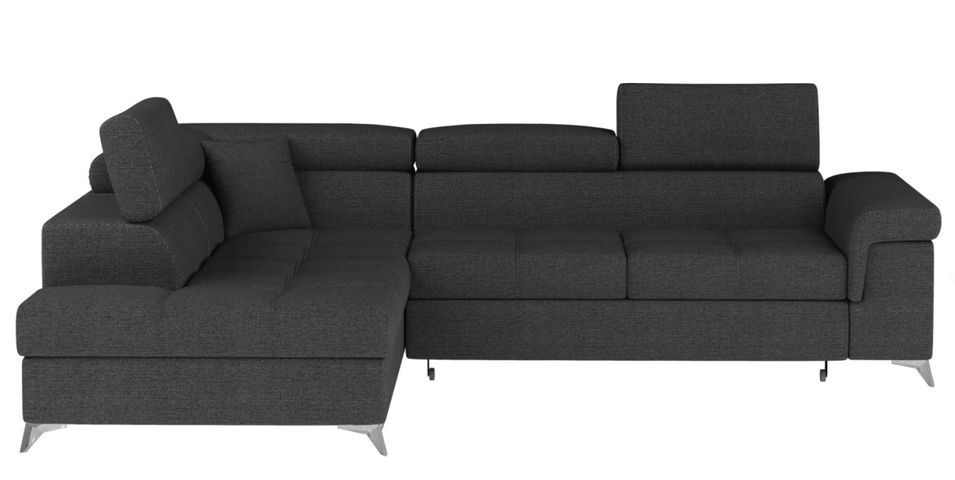 Canapé d'angle convertible tissu MARIDO - Coffre et appuis-tête réglables - Photo n°1