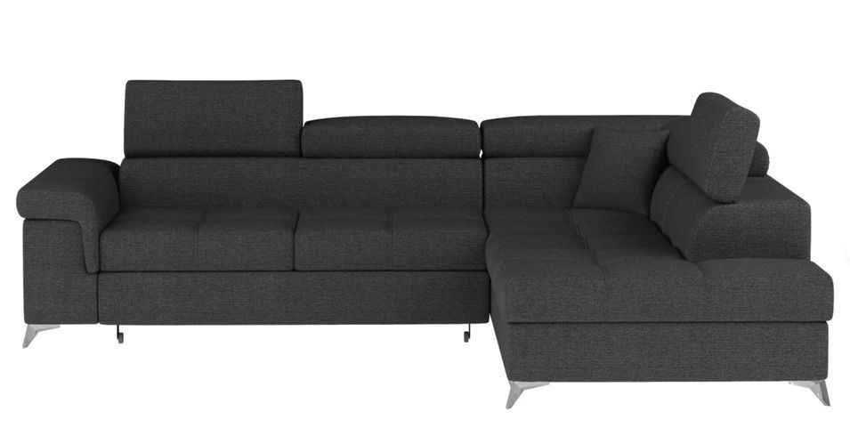 Canapé d'angle convertible tissu MARIDO - Coffre et appuis-tête réglables - Photo n°1
