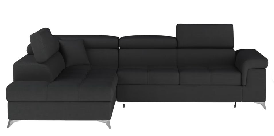 Canapé d'angle convertible tissu MARIDO - Coffre et appuis-tête réglables - Photo n°1
