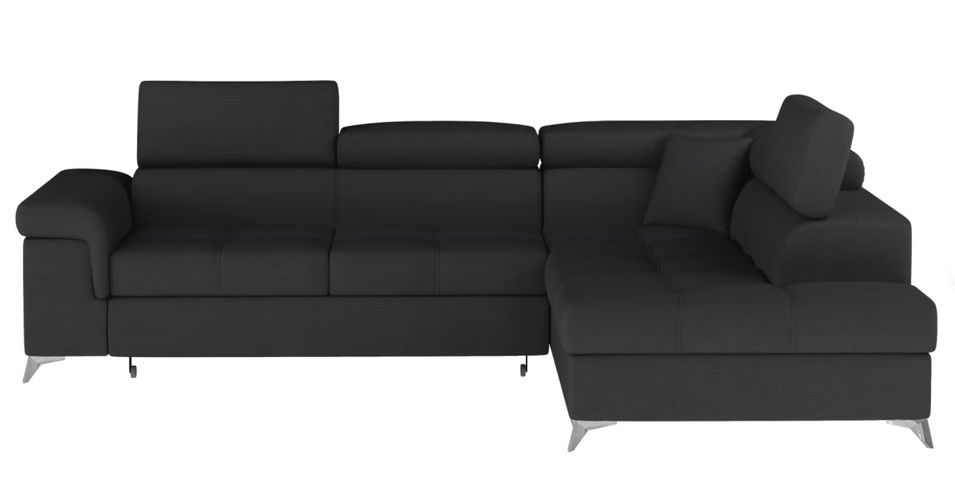 Canapé d'angle convertible tissu MARIDO - Coffre et appuis-tête réglables - Photo n°1