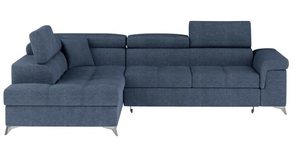 Canapé d'angle convertible tissu MARIDO - Coffre et appuis-tête réglables - Photo n°1