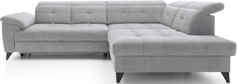Canapé d'angle convertible tissu velouté KARIN - Coffre et appuis-tête réglables - Photo n°1