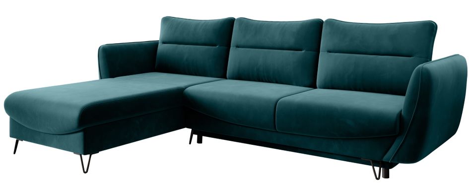 Canapé d'angle convertible tissu ZURIK - Coffre de rangement et pieds métal noir - Photo n°1