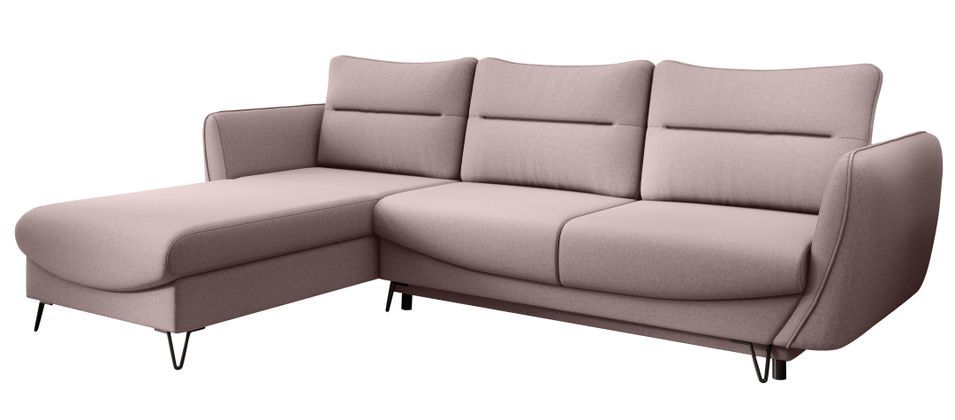 Canapé d'angle convertible tissu ZURIK - Coffre de rangement et pieds métal noir - Photo n°1