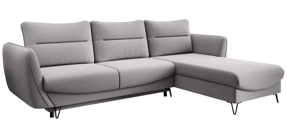 Canapé d'angle convertible tissu ZURIK - Coffre de rangement et pieds métal noir - Photo n°1