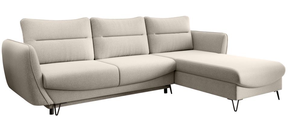 Canapé d'angle convertible tissu ZURIK - Coffre de rangement et pieds métal noir - Photo n°1