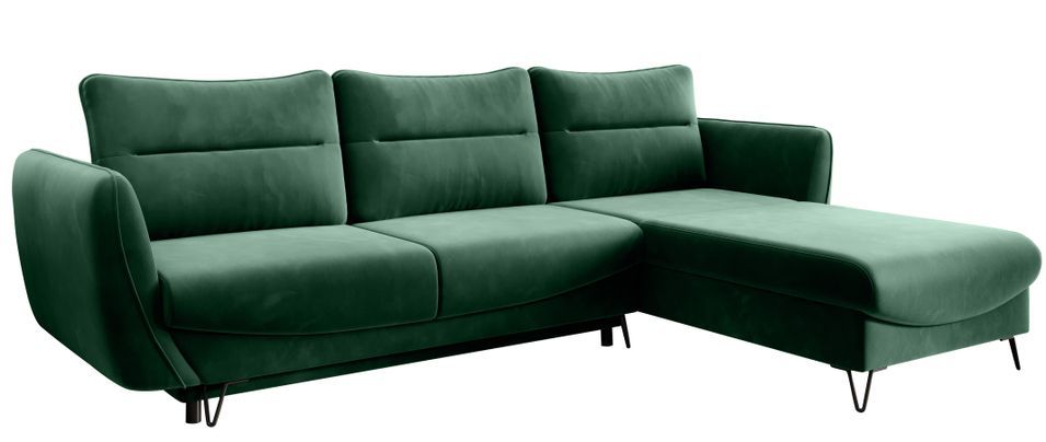 Canapé d'angle convertible tissu ZURIK - Coffre de rangement et pieds métal noir - Photo n°1