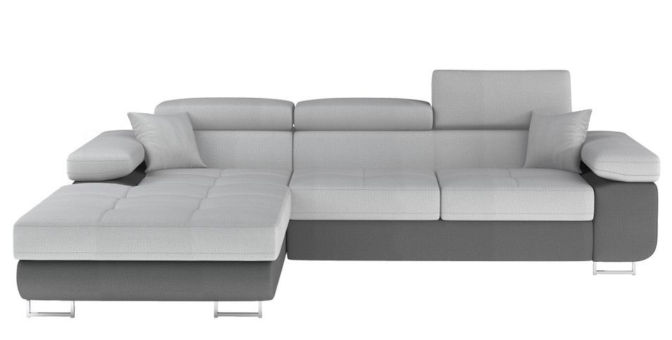 Canapé d'angle convertible velours appuis-tête réglables KALIZO - Coffre et pieds acier chromé - Photo n°1