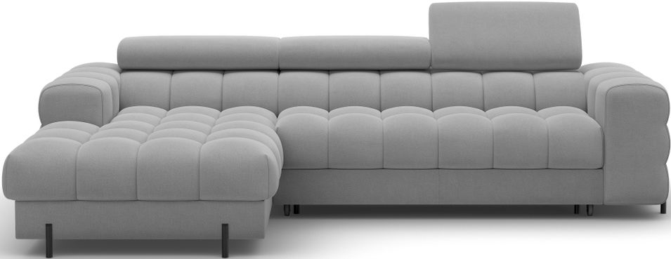 Canapé d’angle convertible velours appuis-tête réglables KATE – Coffre et pieds métal noir - Photo n°1