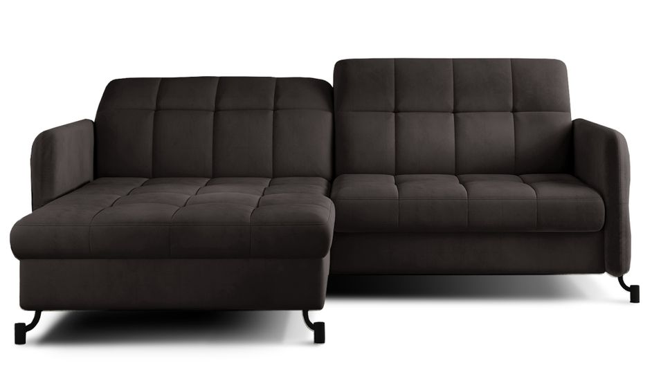 Canapé d'angle convertible velours avec coffre de rangement LORI - Photo n°1