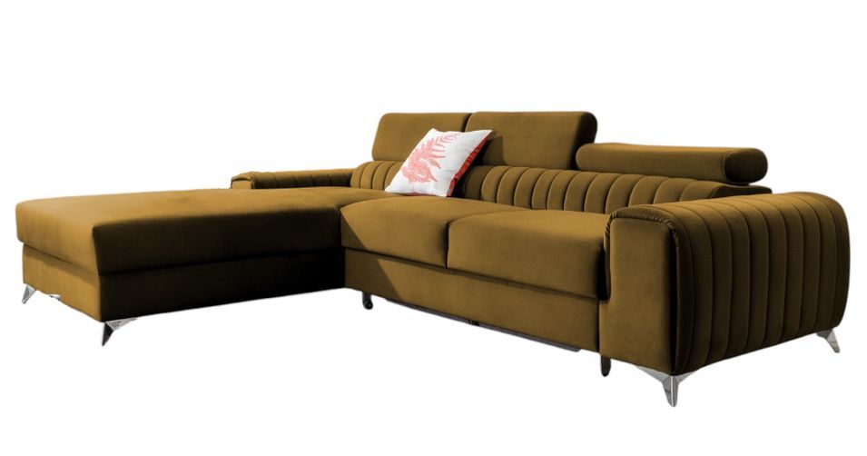 Canapé d'angle convertible velours têtière réglables GRENKY - Coffre, pieds acier chromé - Photo n°1
