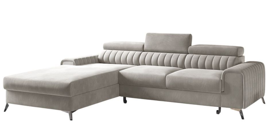 Canapé d'angle convertible velours têtière réglables GRENKY - Coffre, pieds acier chromé - Photo n°1