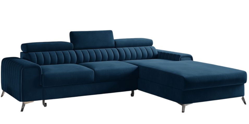 Canapé d'angle convertible velours têtière réglables GRENKY - Coffre, pieds acier chromé - Photo n°1