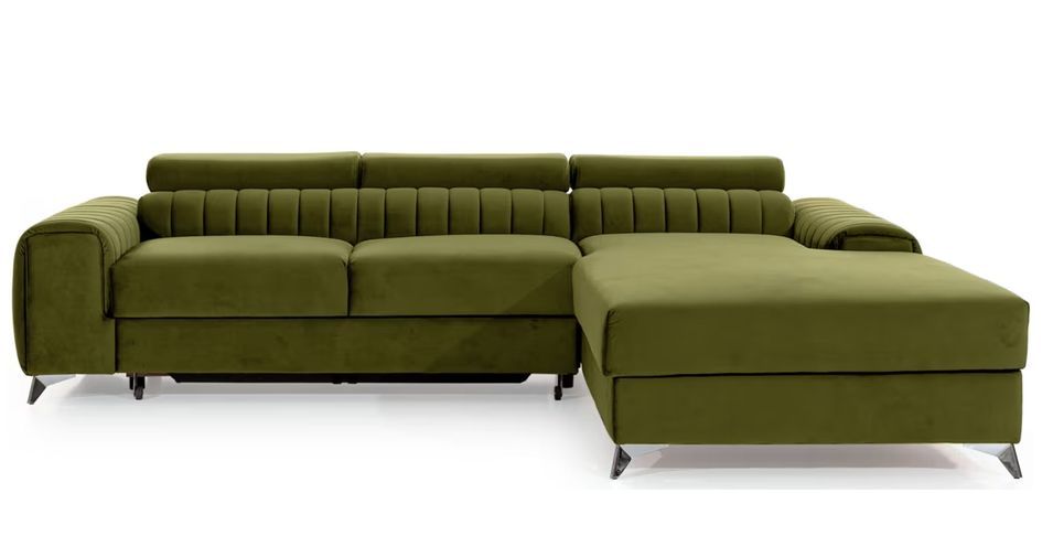 Canapé d'angle convertible velours têtière réglables GRENKY - Coffre, pieds acier chromé - Photo n°1