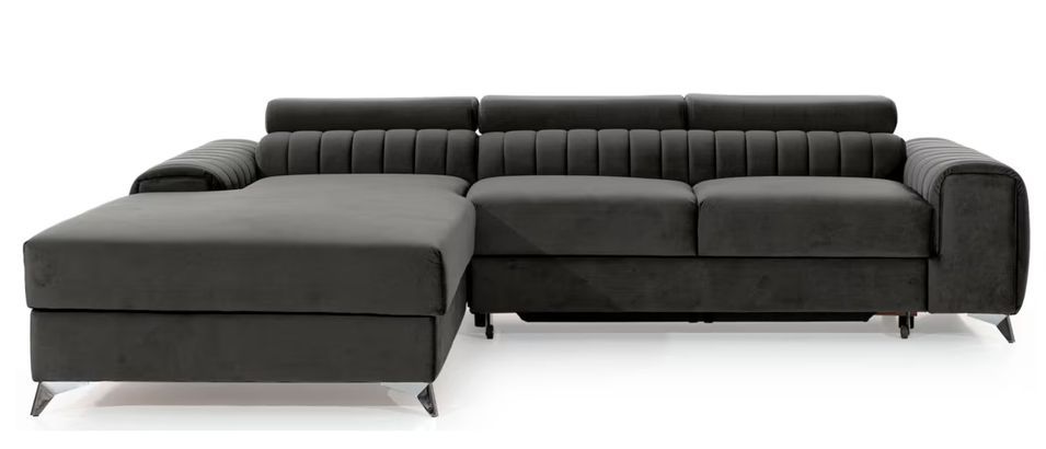 Canapé d'angle convertible velours têtière réglables GRENKY - Coffre, pieds acier chromé - Photo n°1