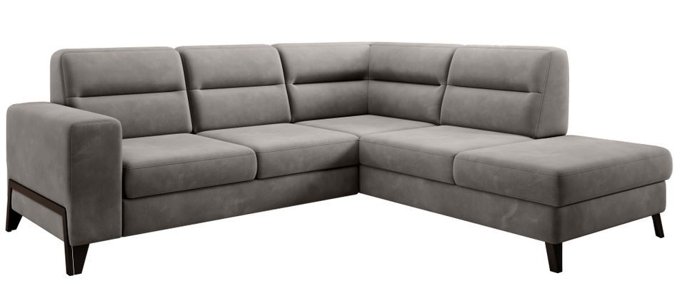 Canapé d'angle convertible velours KAZAL - Dossiers réglables et pieds acier noir - Photo n°1