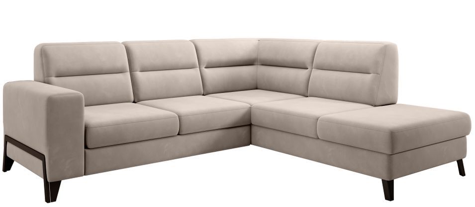 Canapé d'angle convertible velours KAZAL - Dossiers réglables et pieds acier noir - Photo n°1