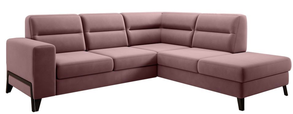 Canapé d'angle convertible velours KAZAL - Dossiers réglables et pieds acier noir - Photo n°1