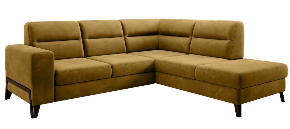 Canapé d'angle convertible velours KAZAL - Dossiers réglables et pieds acier noir - Photo n°1