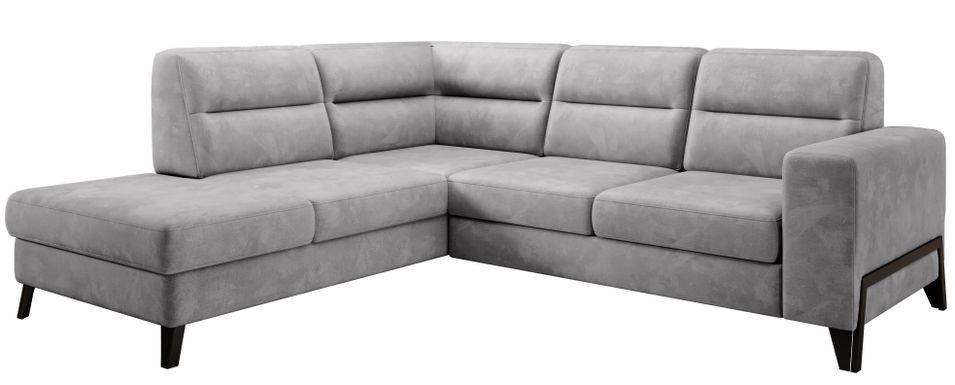 Canapé d'angle convertible velours KAZAL - Dossiers réglables et pieds acier noir - Photo n°1