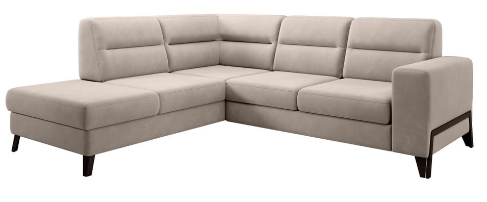 Canapé d'angle convertible velours KAZAL - Dossiers réglables et pieds acier noir - Photo n°1