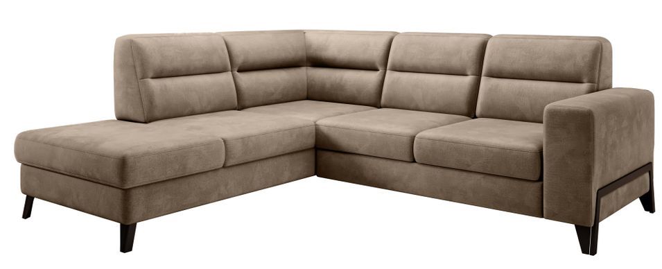 Canapé d'angle convertible velours KAZAL - Dossiers réglables et pieds acier noir - Photo n°1