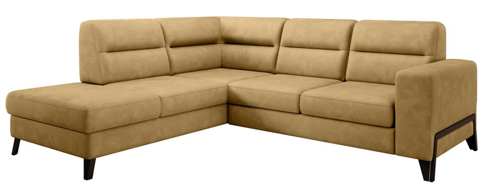 Canapé d'angle convertible velours KAZAL - Dossiers réglables et pieds acier noir - Photo n°1