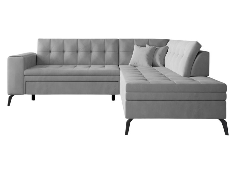 Canapé d'angle convertible velours LARRY - Pieds acier noir - Photo n°1