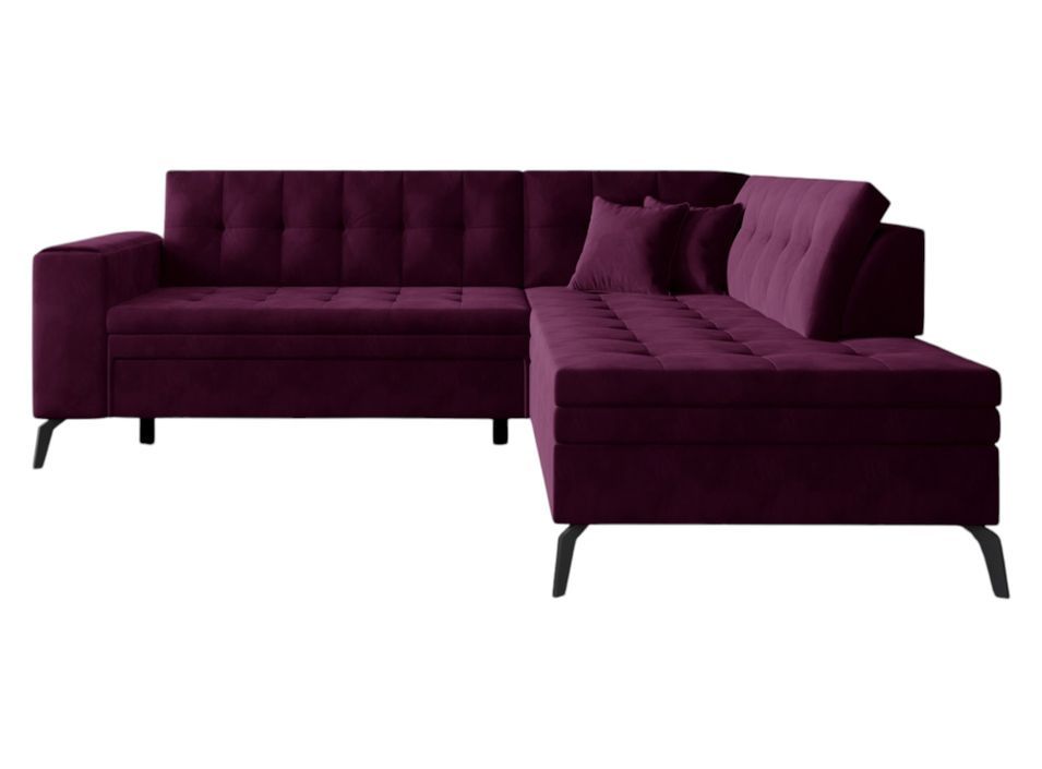 Canapé d'angle convertible velours LARRY - Pieds acier noir - Photo n°1