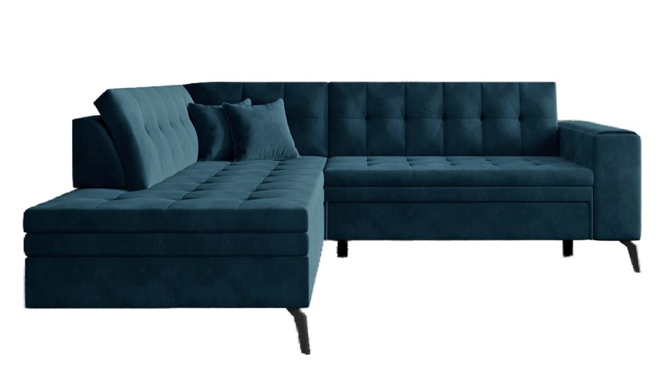 Canapé d'angle convertible velours LARRY - Pieds acier noir - Photo n°1