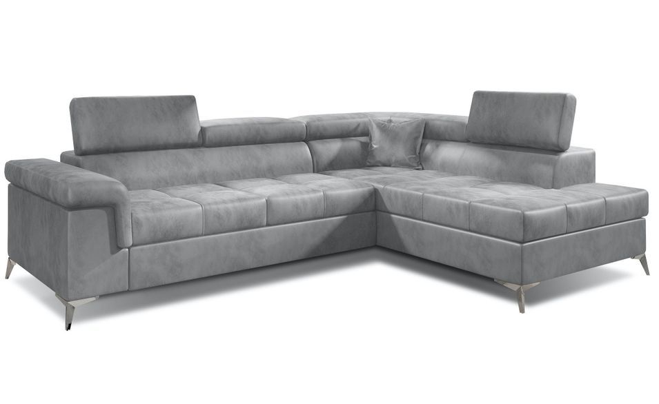 Canapé d'angle convertible velours MARIDO - Coffre et appuis-tête réglables - Photo n°1