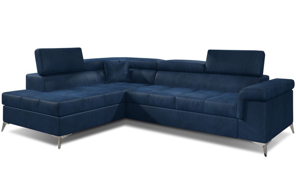 Canapé d'angle convertible velours MARIDO - Coffre et appuis-tête réglables - Photo n°1