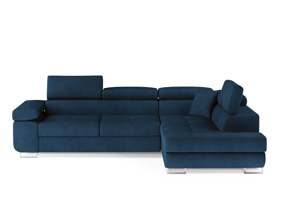 Canapé d'angle convertible velours MARKA - Coffre et appuis-tête réglables - Photo n°1