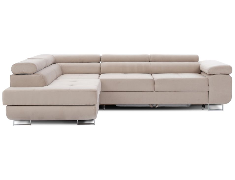 Canapé d'angle convertible velours MARKA - Coffre et appuis-tête réglables - Photo n°1