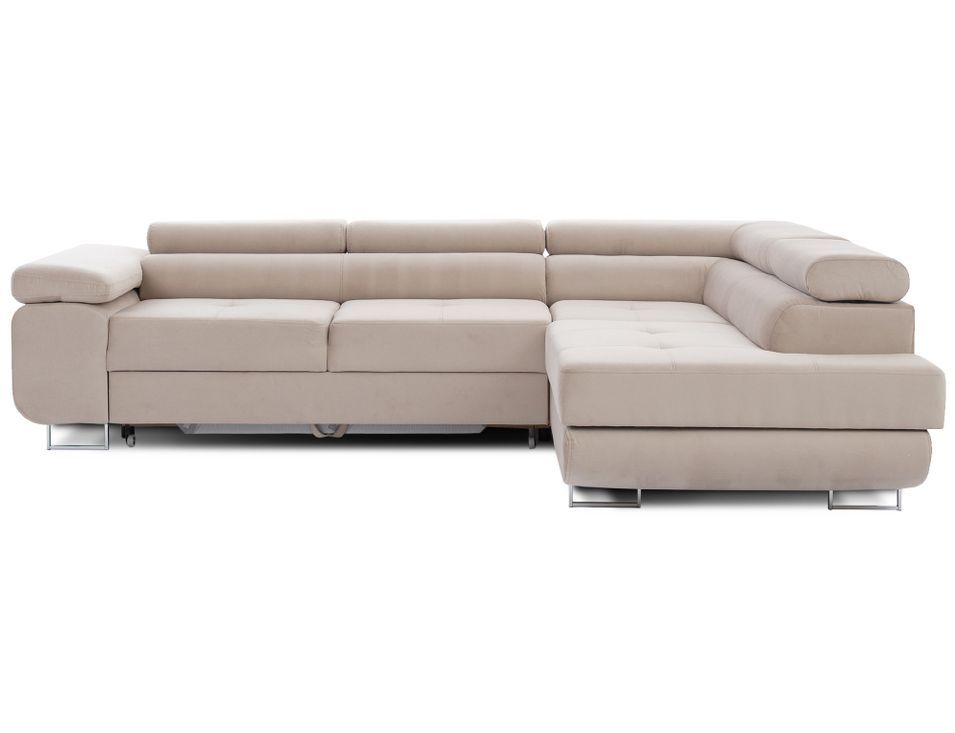 Canapé d'angle convertible velours MARKA - Coffre et appuis-tête réglables - Photo n°1