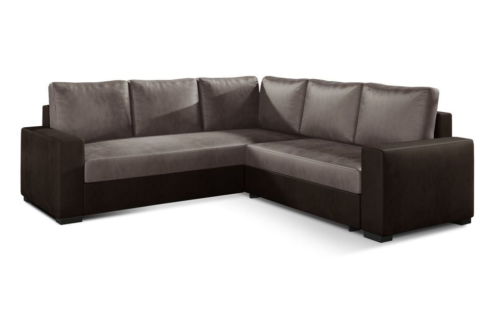 Canapé d'angle convertible velours marron clair et foncé Travor 235 cm - Photo n°1