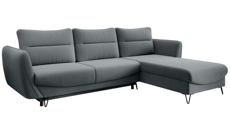 Canapé d'angle convertible velours ZURIK - Coffre de rangement et pieds métal noir - Photo n°1
