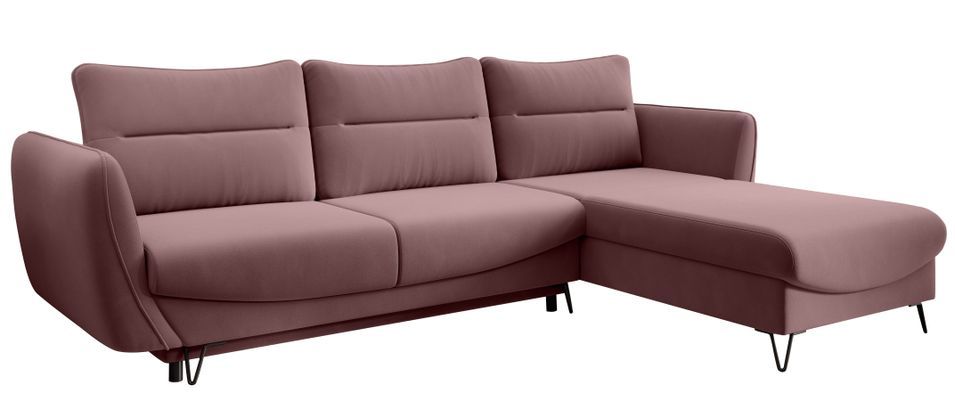 Canapé d'angle convertible velours ZURIK - Coffre de rangement et pieds métal noir - Photo n°1