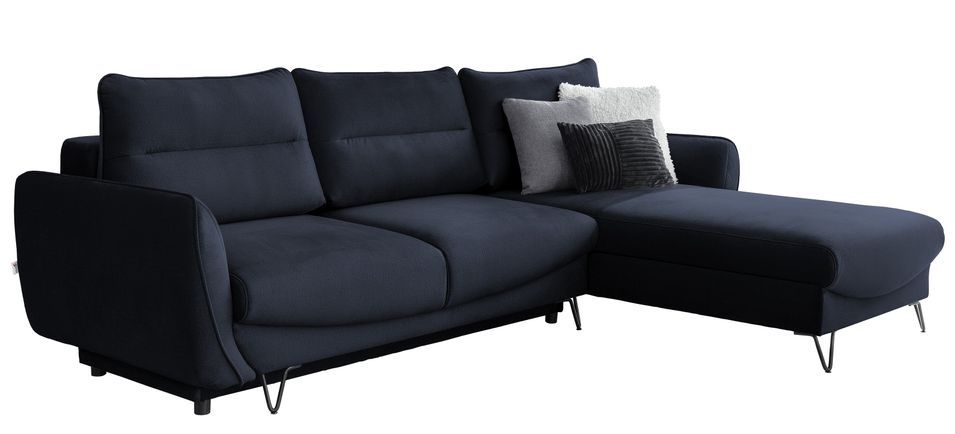 Canapé d'angle convertible velours ZURIK - Coffre de rangement et pieds métal noir - Photo n°1
