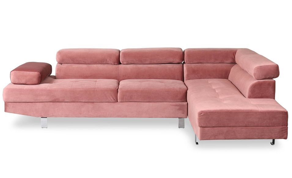 Canapé d'angle droit 5 places velours rose Omeg 260 cm - Photo n°1