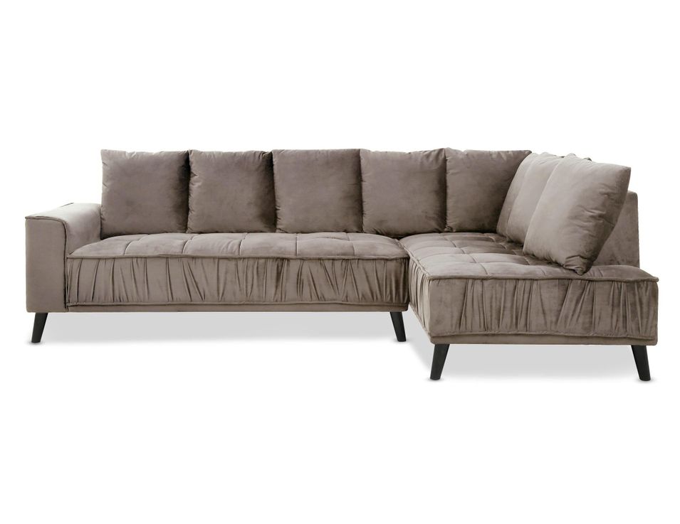 Canapé d'angle droit 5 places velours taupe Nogehi 265 cm - Photo n°1