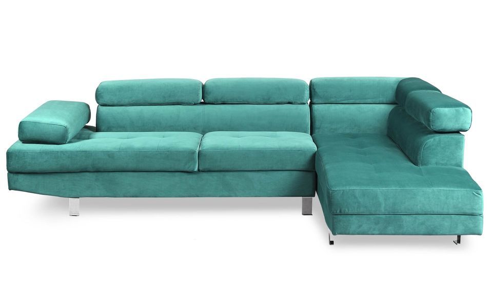 Canapé d'angle droit 5 places velours vert Omeg 260 cm - Photo n°1